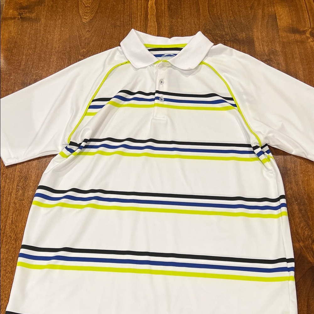 Slazenger White Polo Shirt with Blue and Yellow Stripes